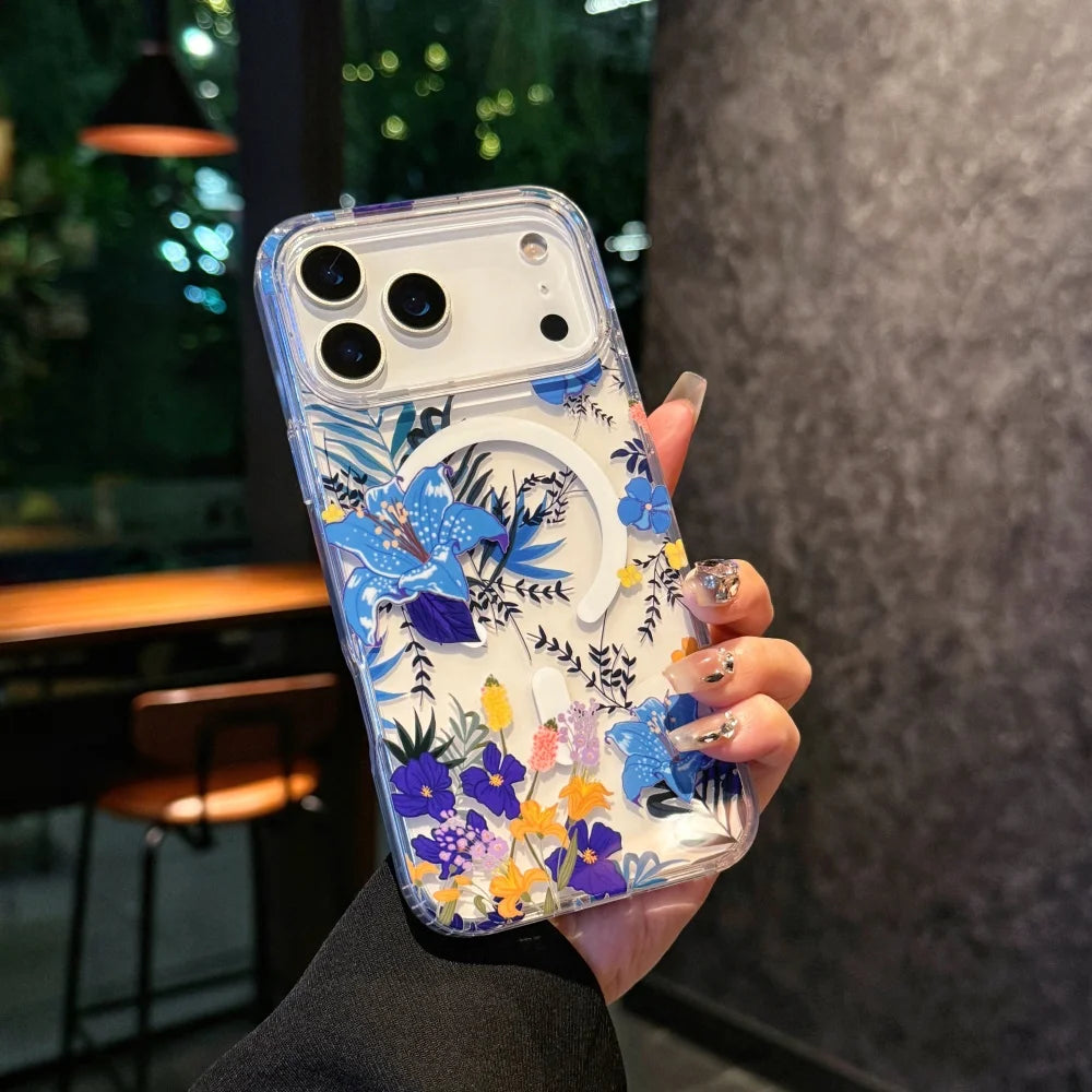 Watercolor Transparent Flowers Element Design Magnetic Phone Case，For iphone 17 17Pro max 17Air Colorful Daisy case