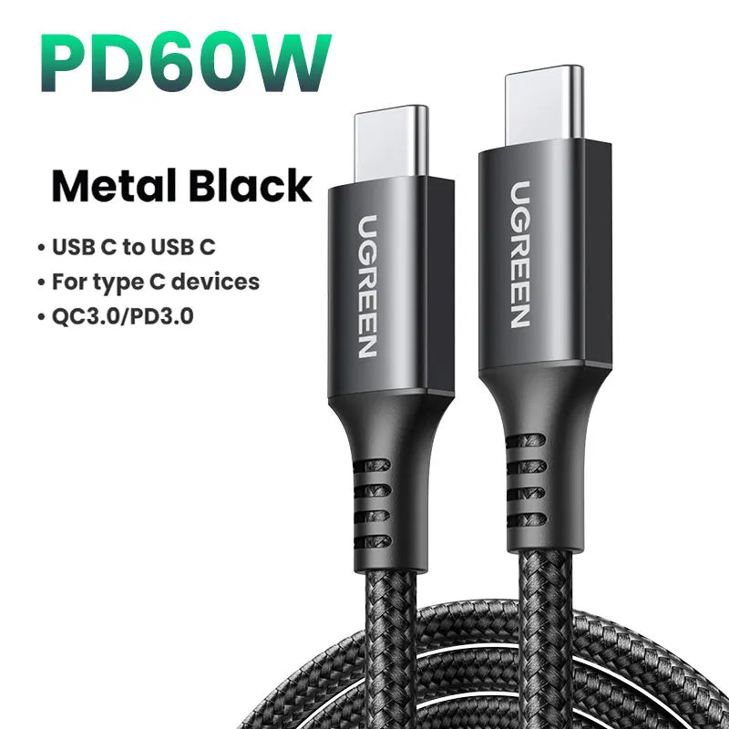 UGREEN 60W 100W USB Type C to USB C Fast Charging Cable for Macbook iPad Samsung Xiaomi USB Type C Fast Charger Cord 60W 100W