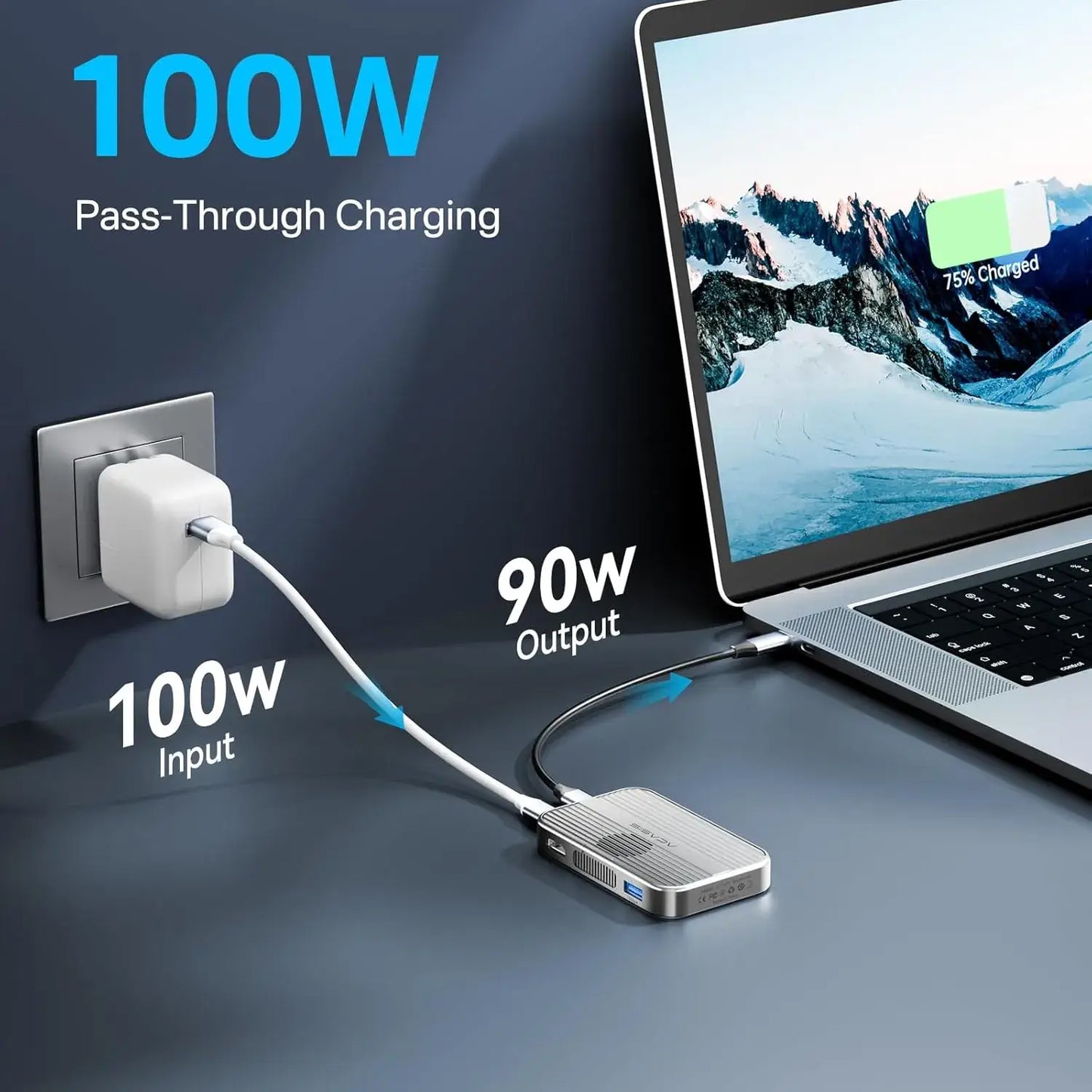 Acasis 10 Gbps Magnetic M.2 NVMe SSD Enclosure – USB-C Dock 4 K Hub with 100W Pass-Through Charging.