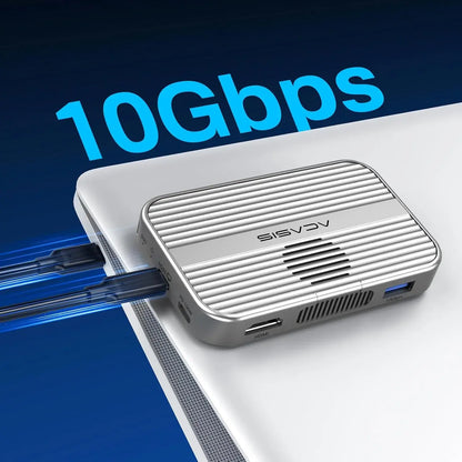 Acasis 10 Gbps Magnetic M.2 NVMe SSD Enclosure – USB-C Dock 4 K Hub connected to a laptop.