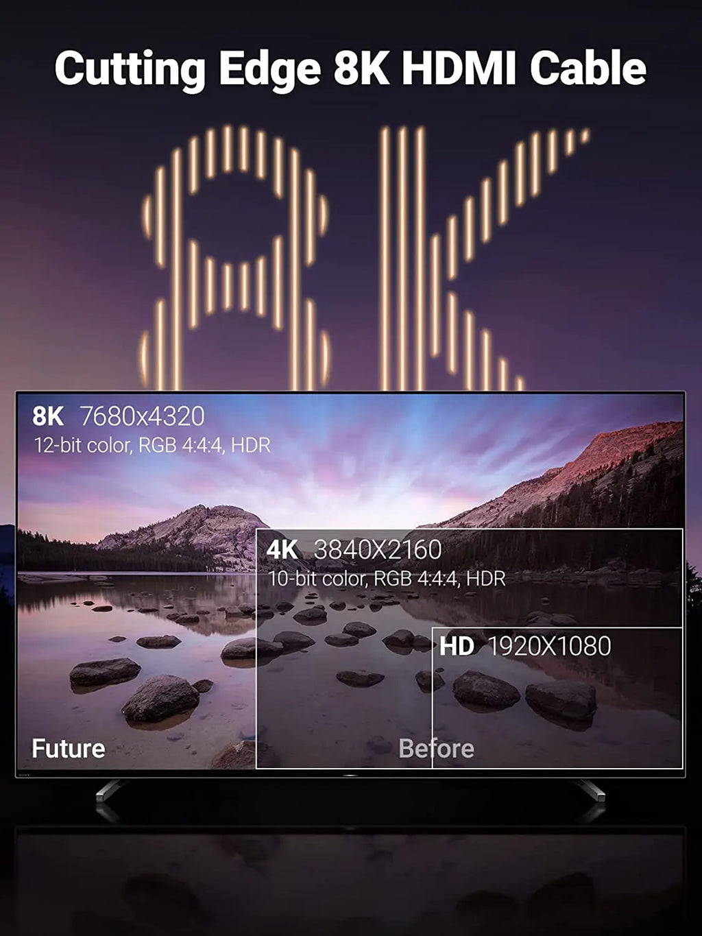 UGREEN 8K HD-MI Cable Future Technology-8K@60Hz HD-MI Cable 2.1 6.6FT 48Gbps Ultra High Speed