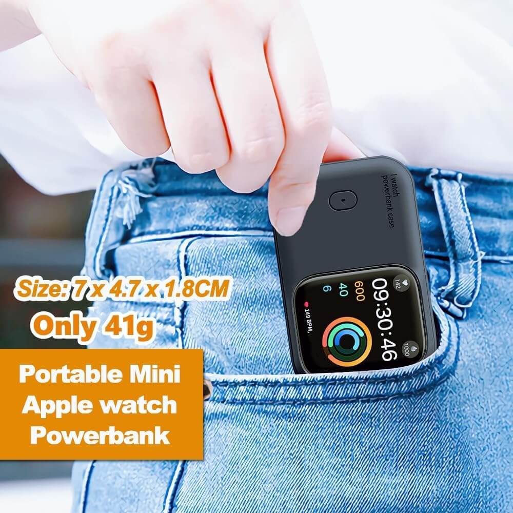 Portable Wireless Power Bank for Apple Watch – 1200mAh Charger, compact design fits in pocket.