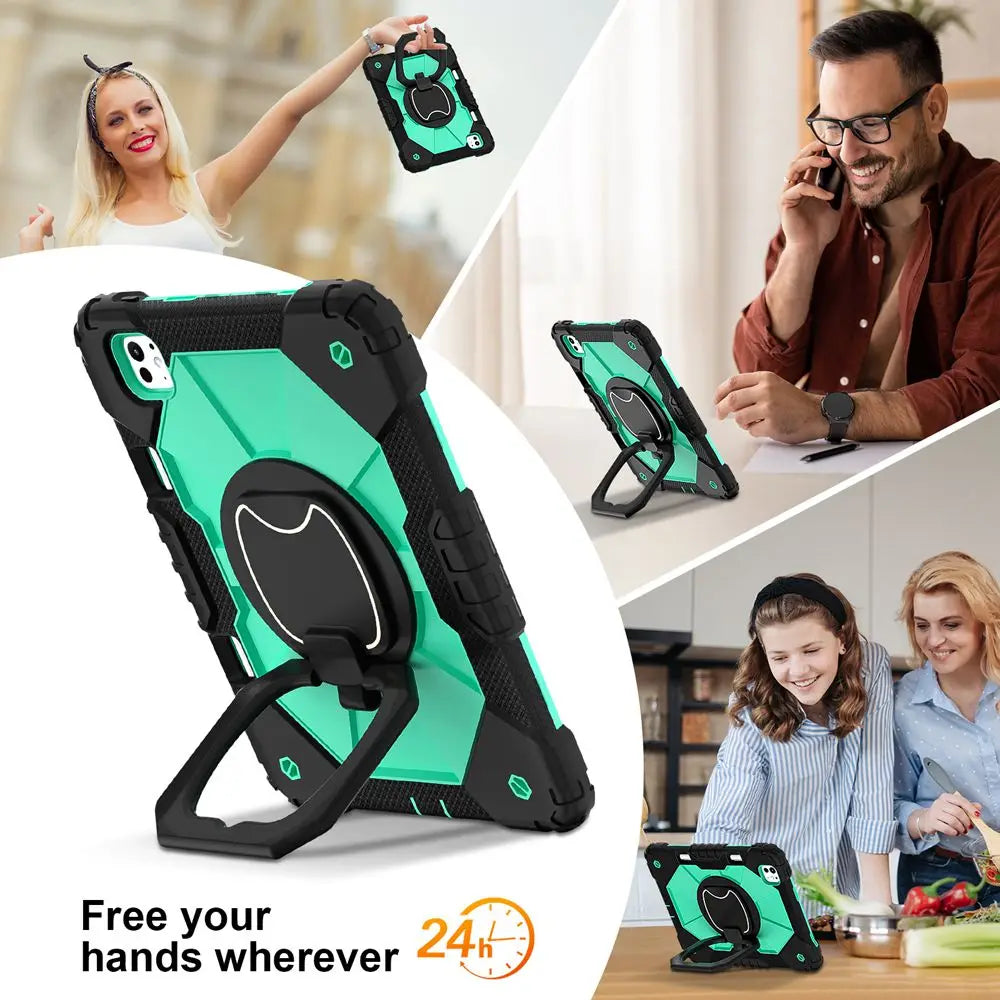 For ipad Pro 11 inch 2024 M4 A2836 A2837 A3006 Case Kids Tablet cover Silicone +PC case for Apple iPad PRO 11" 2024 + strap