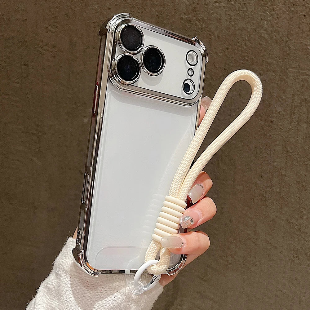 Luxury Plating Clear With Candy Lanyard Shockproof Bumper Phone Case For iPhone 17 Pro Max 17 Pro 17 Air Hand Wrist Strap Cover