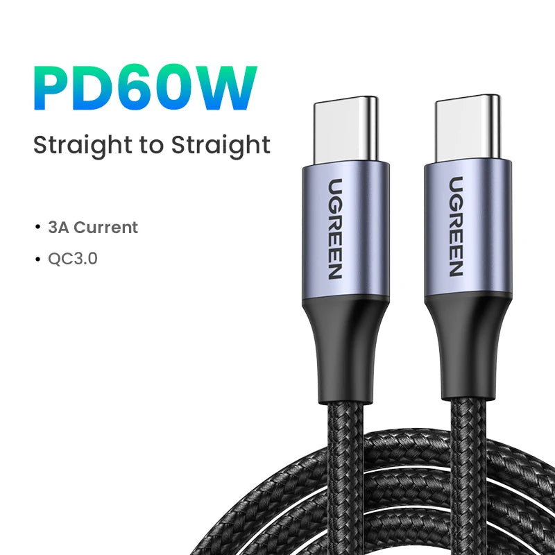 UGREEN 60W 100W USB Type C to USB C Fast Charging Cable for Macbook iPad Samsung Xiaomi USB Type C Fast Charger Cord 60W 100W