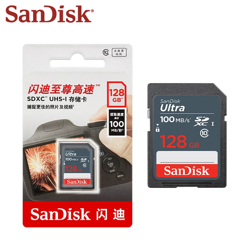 100% Original SanDisk Ultra SDHC Card 16GB 32GB SDXC Memory Card 64GB 128GB 256GB Max 100Mb/s Camera Flash SD Card UHS-I Cards