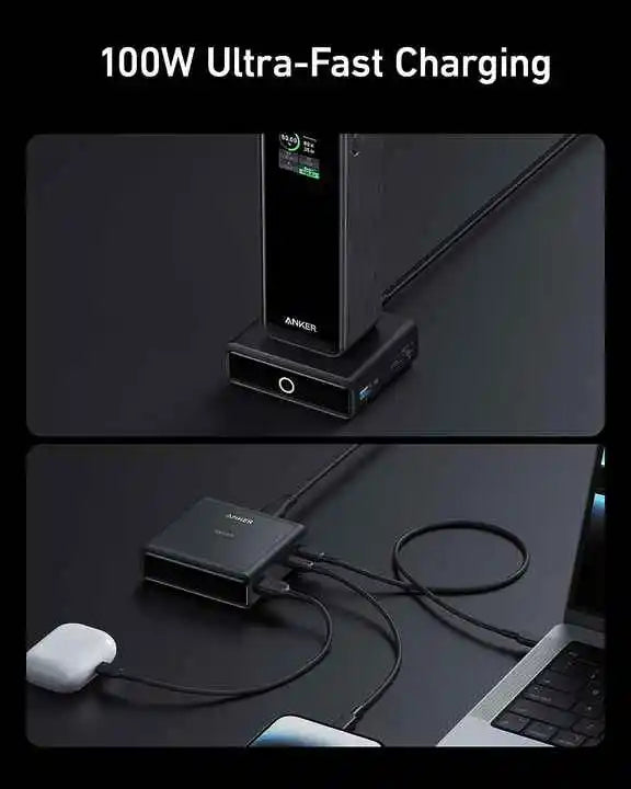 Anker 100W Charging Base Fast Charging with 4 Ports for Anker Prime Power Bank Compatible with MacBook iPhone 15 Series