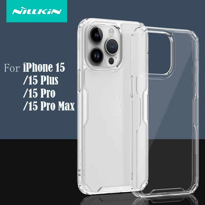 Nillkin For iPhone 15 Pro Max Case Nature Pro Transparent Clear TPU Frame Protection Cover For iPhone 15 /15 Plus Bumper