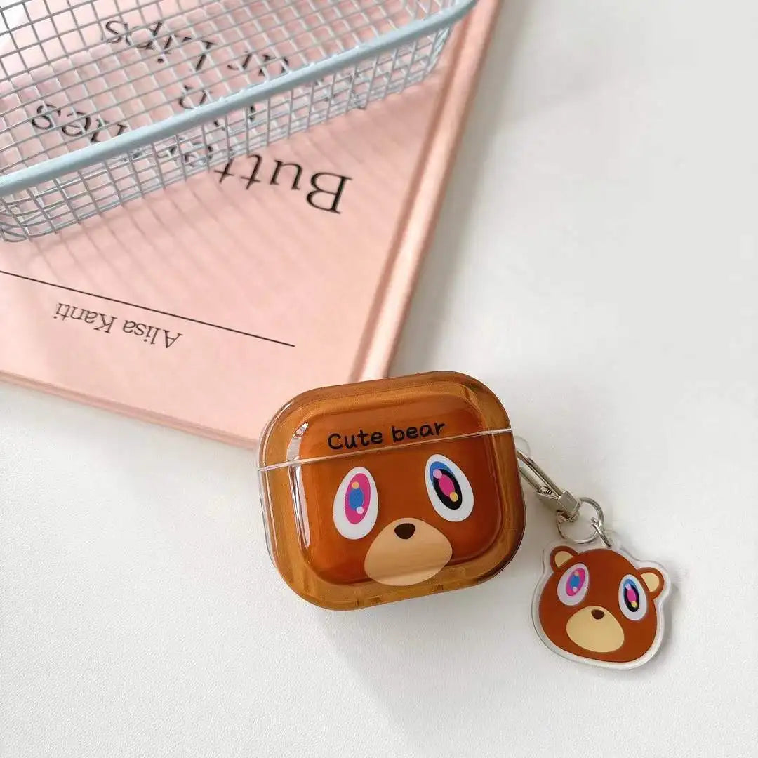 Bear Earphone Case For AirPods 4 3 Pods 2 1 Protect Cover For Apple AirPods Pro Pro2 Cartoon Anime Decorate With Pendant Gift