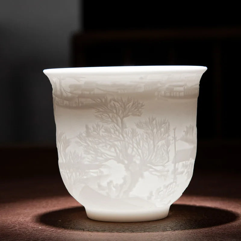 150ml Teacup Jade White Porcelain Cup Heart Sutra Cup Baifu Cup Ceramic Tea Set Supplies Living Room Coffee Table Decoration