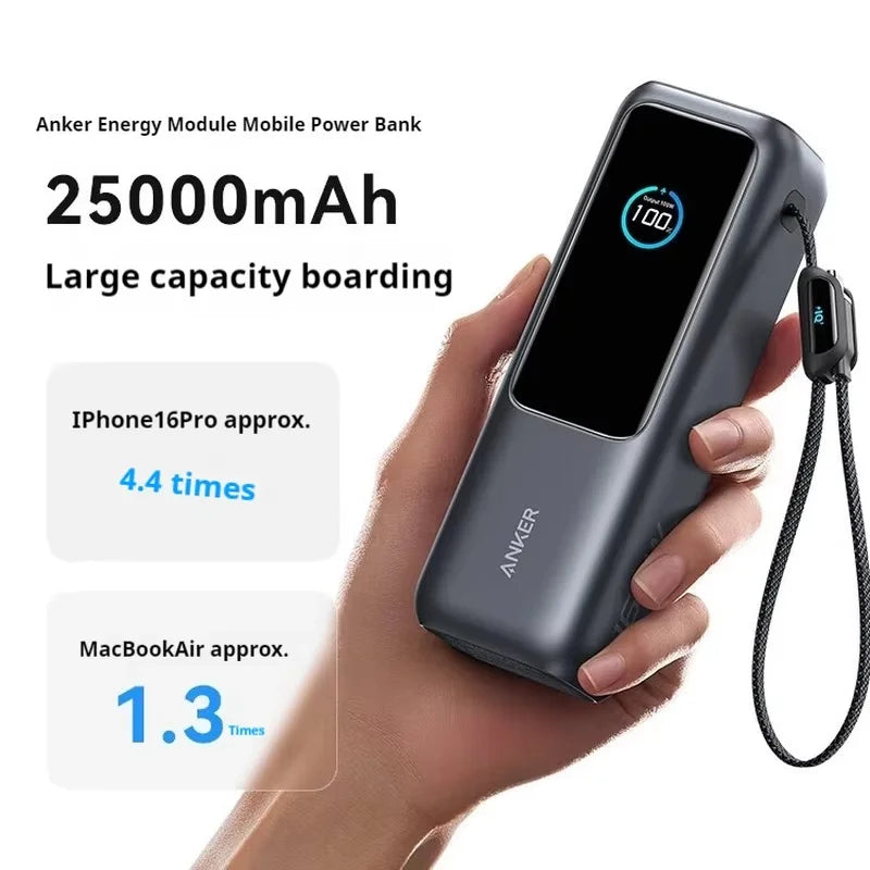 Anker Zolo 25000mah Power Bank 165W PD Fast charging With Built-In Retractable Cables Mobile Power For iPhone16 MacBook Laptop