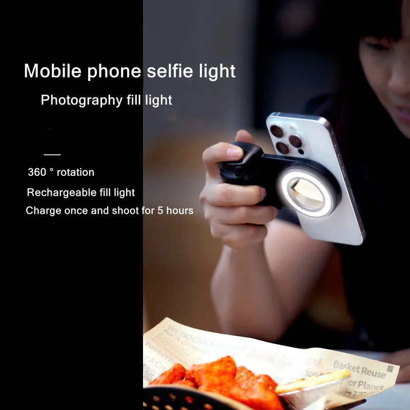 for Magsafe Phone Selfie Fill Light Magnetic Handle 5-step Adjustable Rear Camera Selfie Ring Light Remote Wireless Control