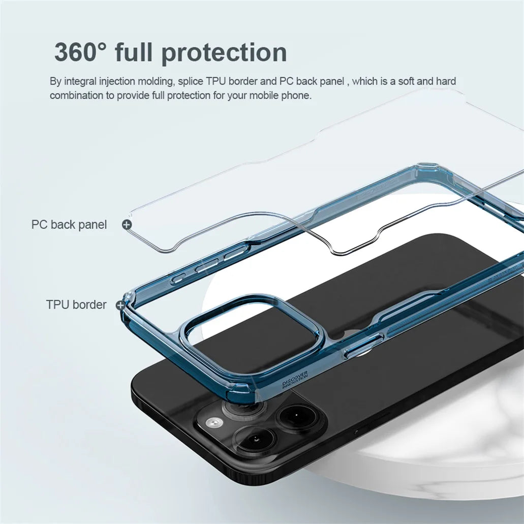 Nillkin For iPhone 15 Pro Max Case Nature Pro Transparent Clear TPU Frame Protection Cover For iPhone 15 /15 Plus Bumper