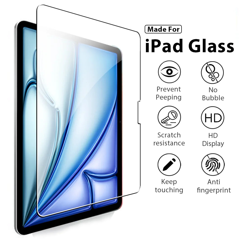 Tempered Glass Screen Protector For iPad Air 13 11 5 4 M3 M2 2025 A16 11th 10th Gen For iPad Pro 12.9 M4 9th 10.2 Mini 6 7 Film