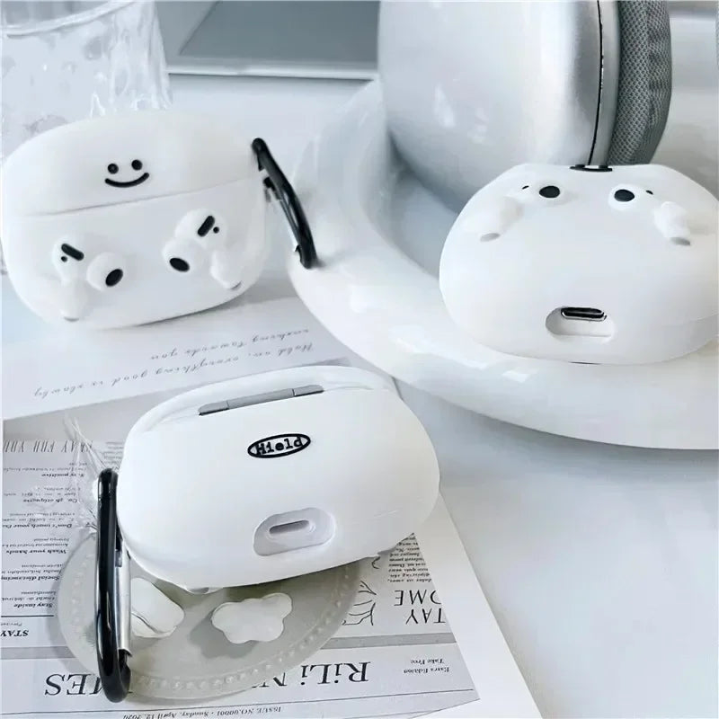 For Airpods 1 2 Pro 3 Individuality Cute White Cartoon with Earphones Hook up Anti-Drop Earphone Case For Airpods Pro 2 Shell