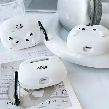 For Airpods 1 2 Pro 3 Individuality Cute White Cartoon with Earphones Hook up Anti-Drop Earphone Case For Airpods Pro 2 Shell