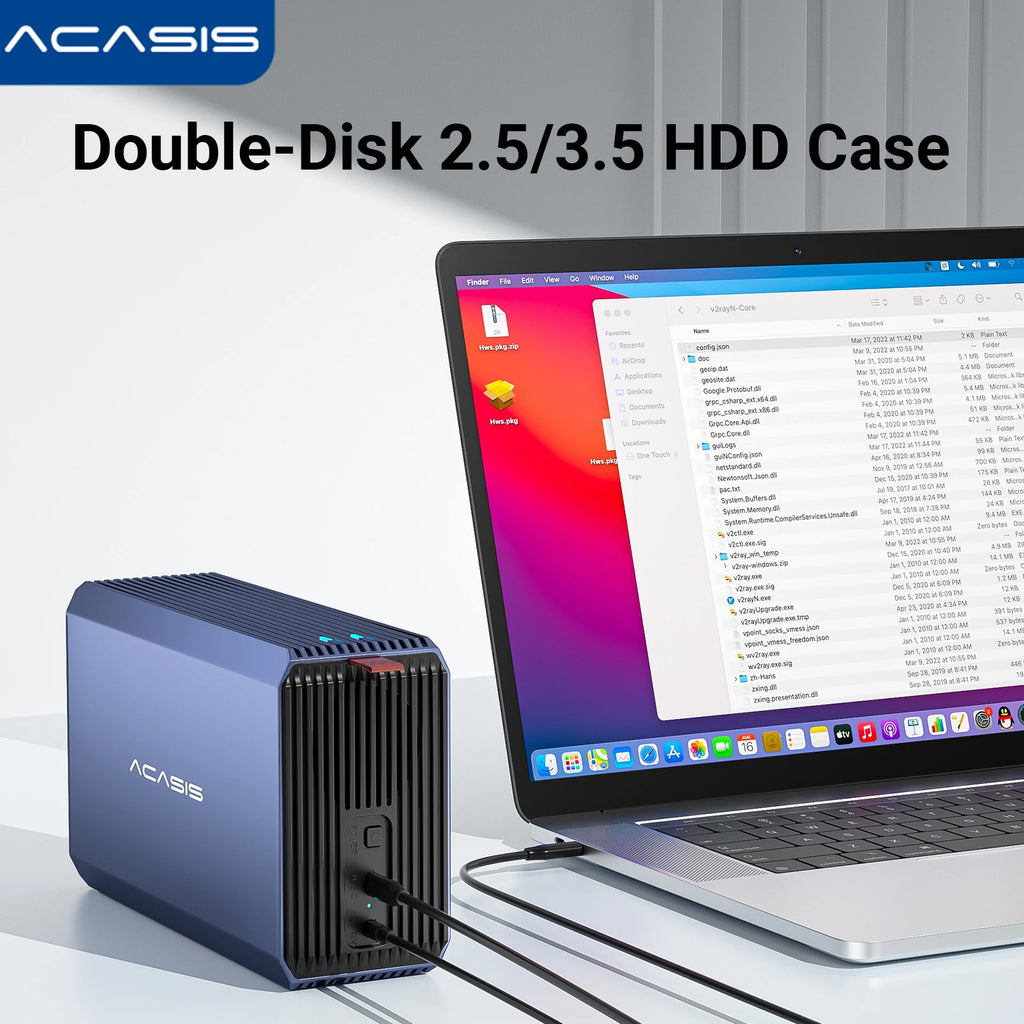 Acasis 48 TB 2.5/3.5 Inch Dual Bay External Hard Drive Enclosure Array Cabinet SATA Hard Disk Array With RAID Function USB Box