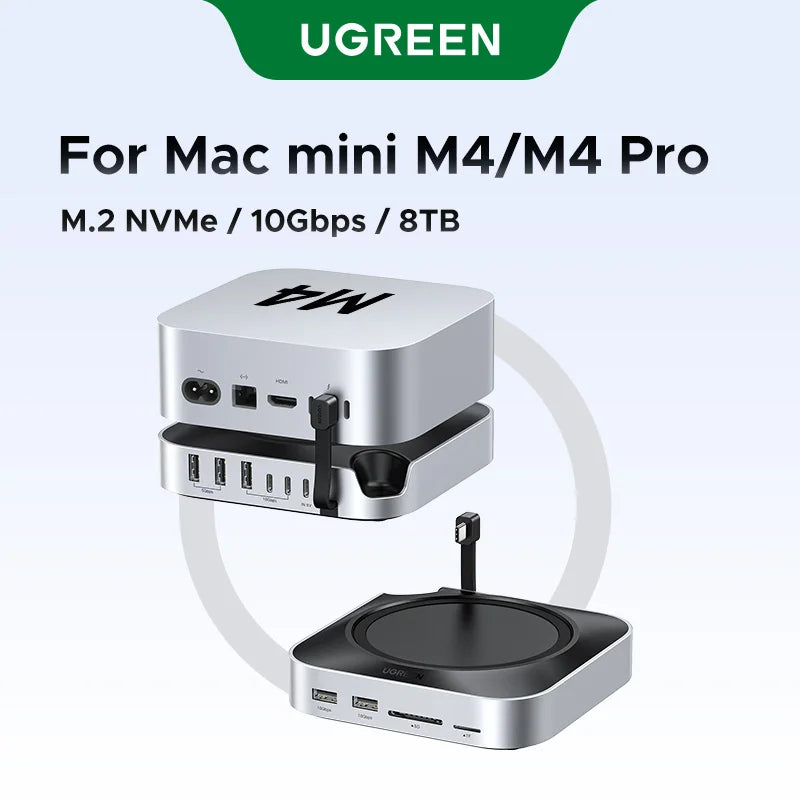 UGREEN USB HUB Docking Station for Mac Mini M4 M4 Pro M.2 NVMe SSD 8TB Max 10Gbps USB-A&C Ports SD&TF 170MB/s USB Splitter Dock