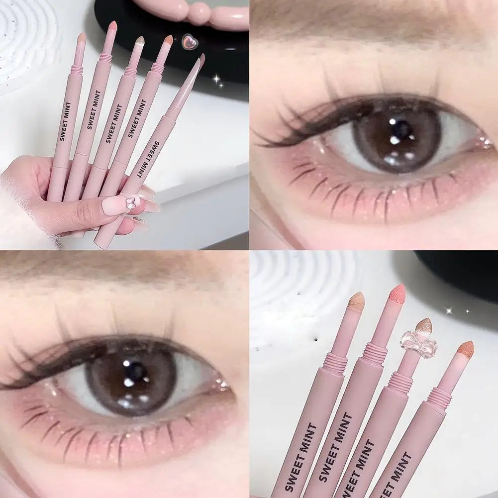 SWEET MINT Crescent Double-Ended Sleeping Silkworm Pen Waterproof Sweatproof 2-in-1 Eye Brightener Makeup Stick