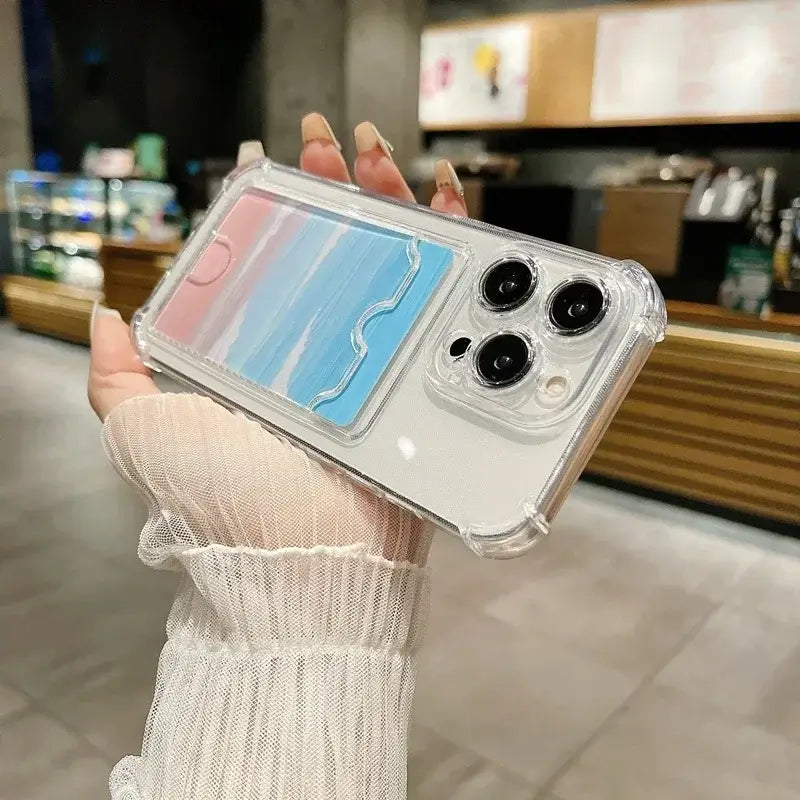 Étui Housse Porte-Cartes Transparent pour iPhone 17 16 15 14 Plus 13 12 11 Pro Max, Coque Arrière Portefeuille à Fentes Anti-choc pour iPhone