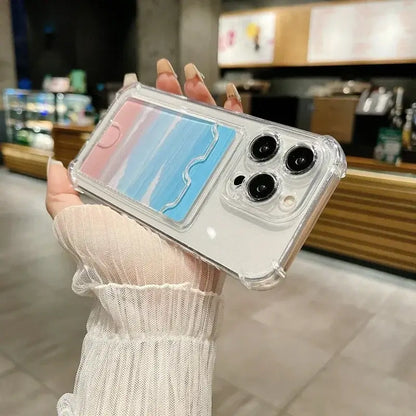 Étui Housse Porte-Cartes Transparent pour iPhone 17 16 15 14 Plus 13 12 11 Pro Max, Coque Arrière Portefeuille à Fentes Anti-choc pour iPhone