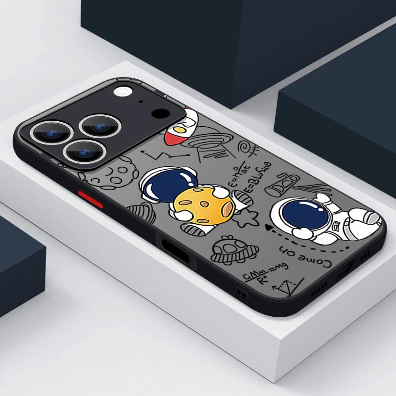 Cute Astronaut Phone Case For iPhone 17 Air 16 15 14 13 12 Pro Max 16 17 Pro 16e 11 Shockproof Soft Edge Matte Hard Cover Funda