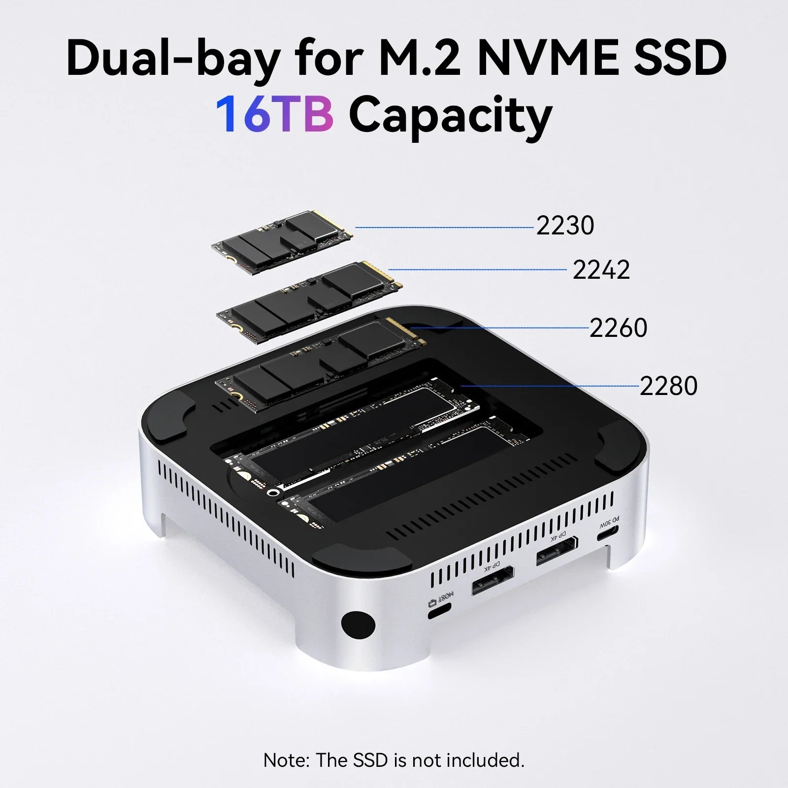 Acasis USB C Docking Station with Dual-bay M.2 SSD NVMe Enclosure NVME M.2 SSD Case PD 30W HDMI 4K/144HZ M4 for Mac Mini M4 Pro