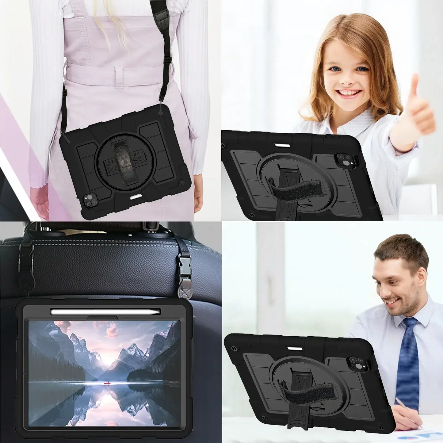 Heavy Duty Case For iPad Pro 11 M4 2024 Model A2836 A2837 A3006 360 Rotation Armor Stand Cover With Shoulder Strap Shockproof