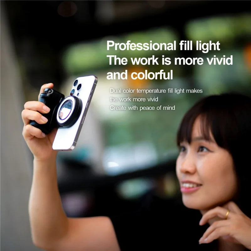 for Magsafe Phone Selfie Fill Light Magnetic Handle 5-step Adjustable Rear Camera Selfie Ring Light Remote Wireless Control