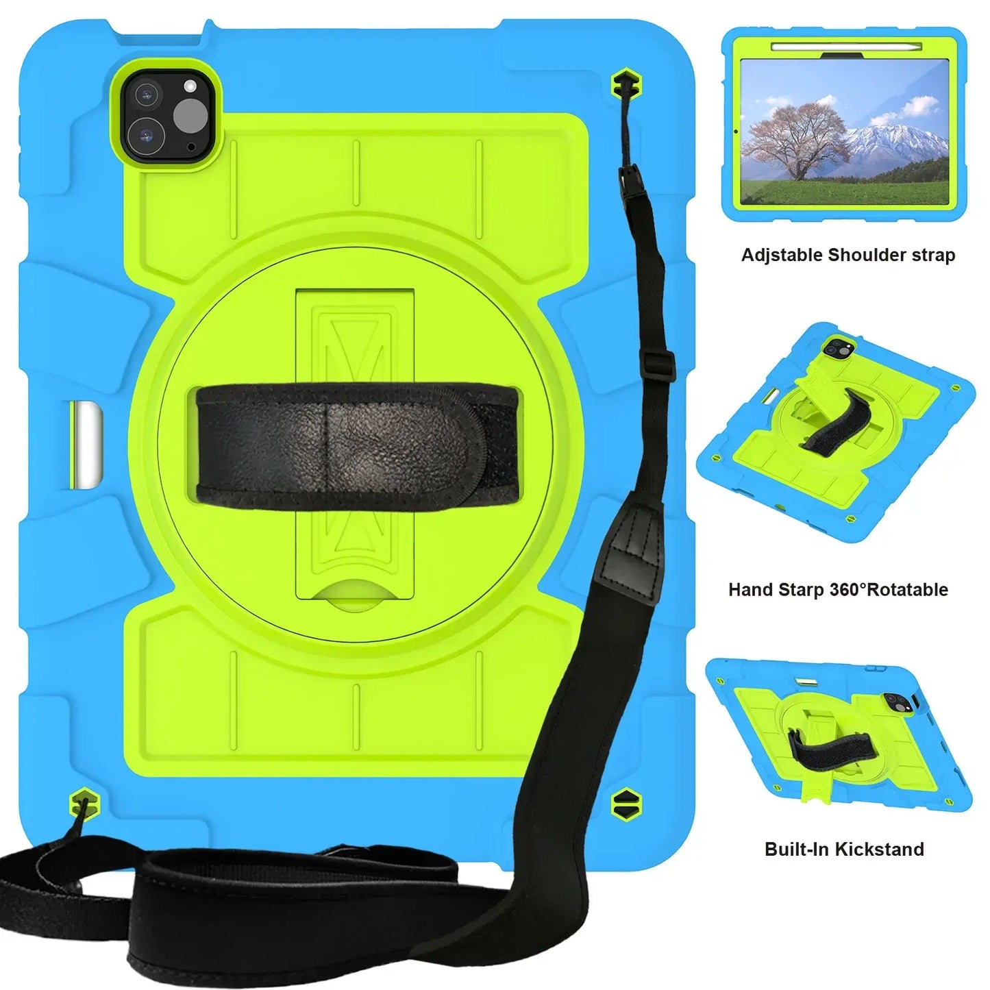 Heavy Duty Case For iPad Pro 11 M4 2024 Model A2836 A2837 A3006 360 Rotation Armor Stand Cover With Shoulder Strap Shockproof