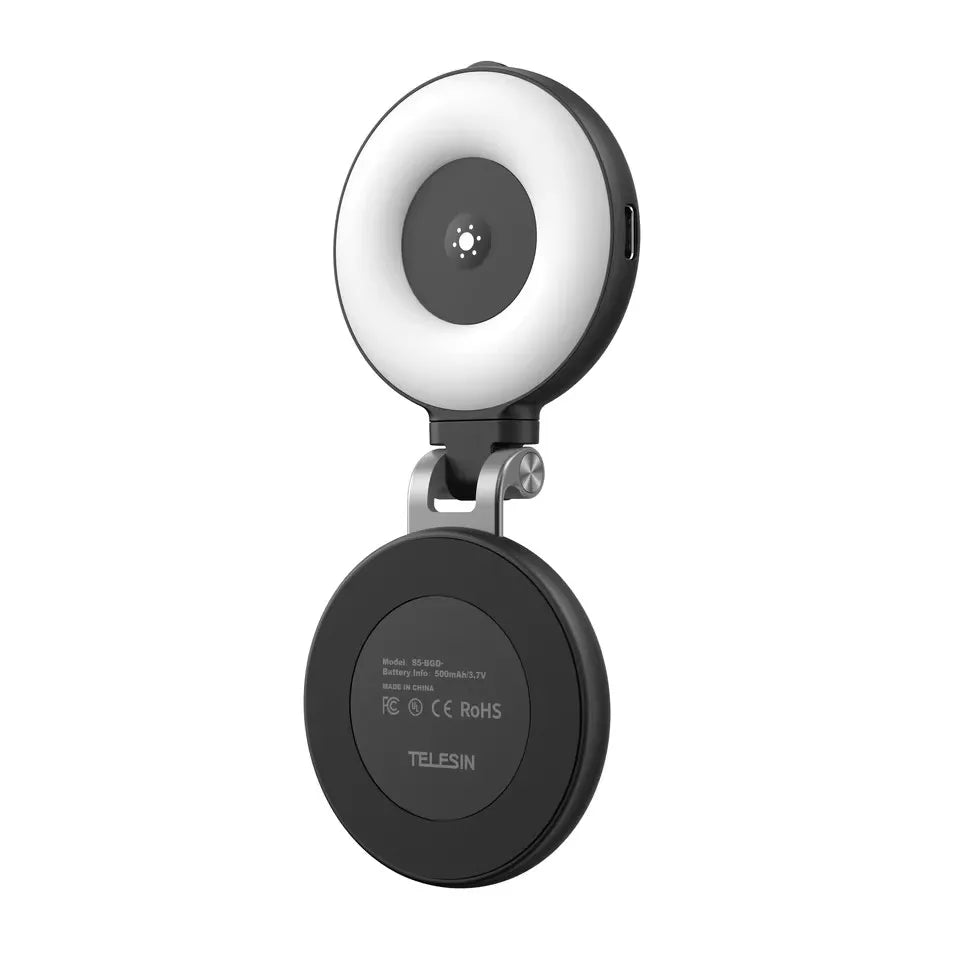 TELESIN Magnetic Fill Light Mini Selfie Ring Fill Lamp 3 Modes with Mirror Light for iPhone 17 16 15 14 Samsung VIVO HUAWEI MI