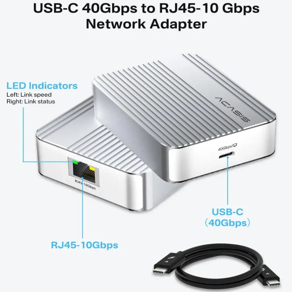 Acasis 10Gbps USB-C Ethernet Adapter Network Card Thunderbolt 5/4/3 Compatible/RJ45 High-Speed Data Transfer for Mac mini m4 Nas