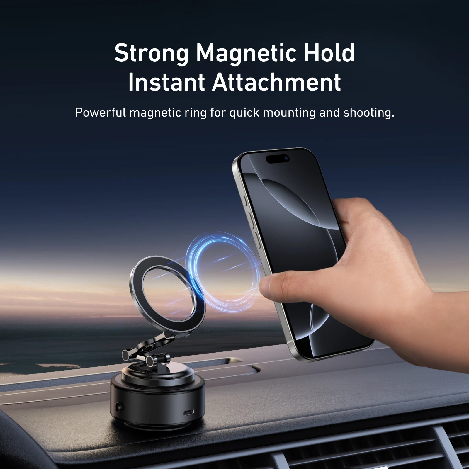 TELESIN Magnetic Electric Suction Cup Car Phone Holder 360° Adjustable Car Mount Stand For Mobile Phone Iphone  Andriod Phone