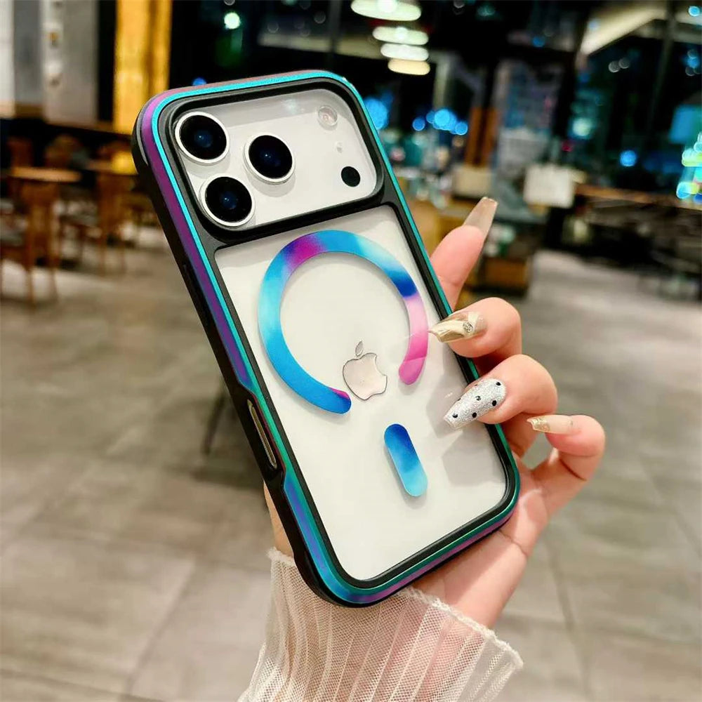 Aluminum Alloy Transparent Magsafe Phone Case For iPhone 17 Pro Max 17Air 15 16Pro Max Military Anti Fall Magnetic Cover