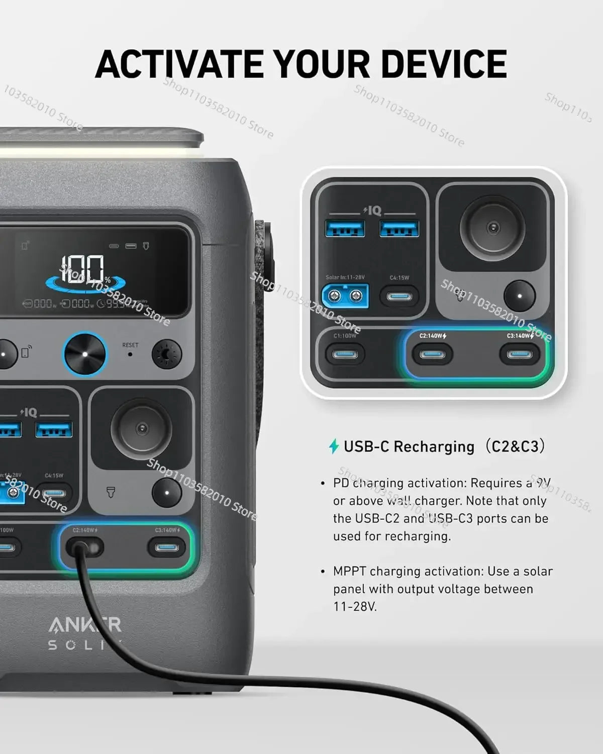Power Bank Station Anker SOLIX C300 288Wh (90,000mAh) Portable 300W Power Station LiFePO4 Battery