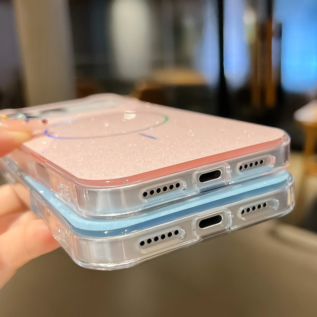 Luxury Glitter Bling Magnetic For Magsafe Case For iPhone 17Air 16 15 14 13 17 Pro Max Plus Wireless Charging Silicone Cover