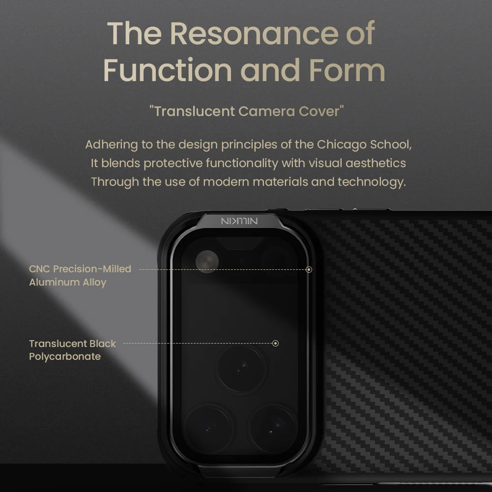 NILLKIN 1500D Aramid Fiber Magnetic Cover For Iphone 17 Pro Max / Iphone 17 Pro Transparent Black Lens Cap Stand Kevlar Cover