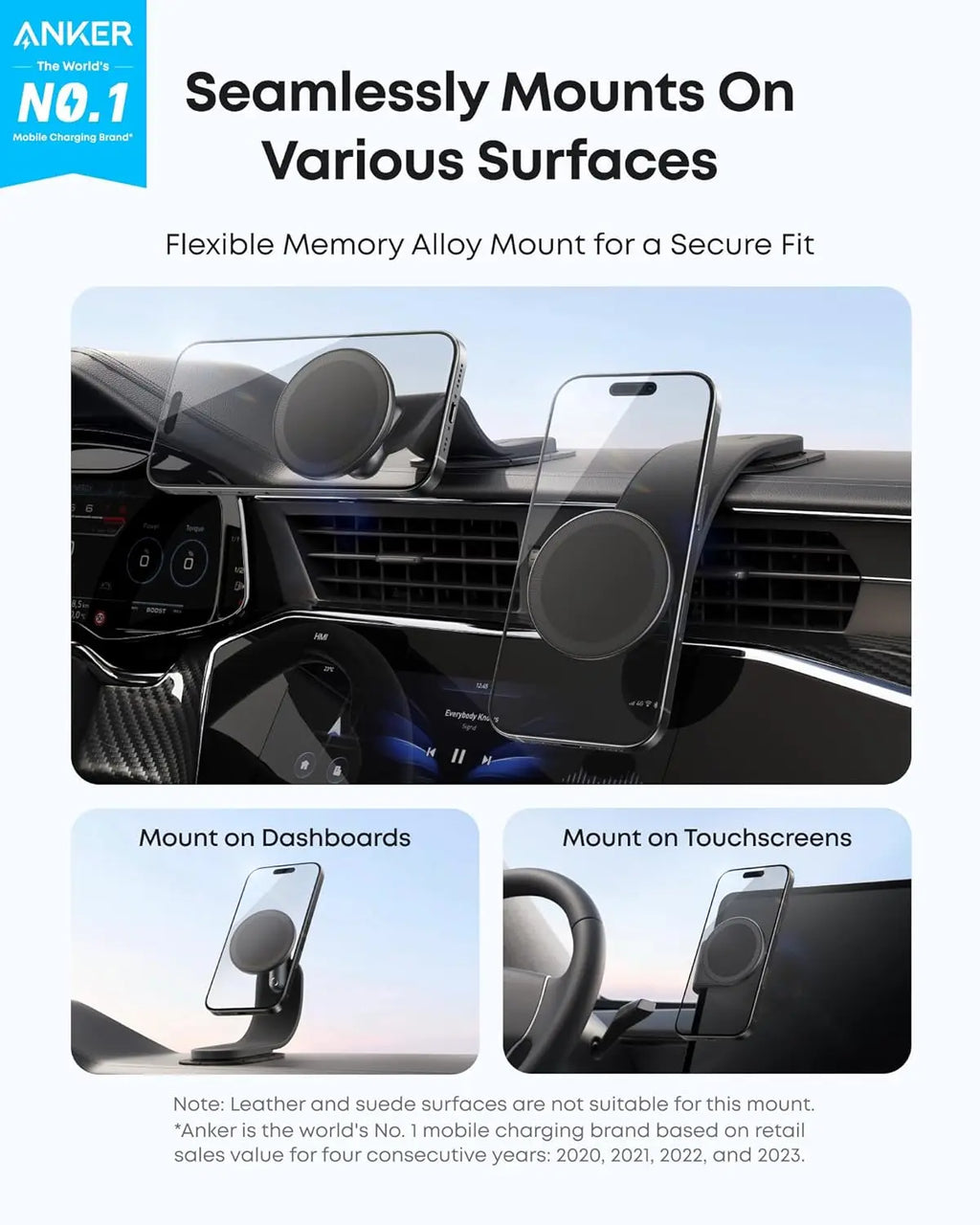 Anker Nano Detachable Car Mount, 360 Degrees Adjustable Car Phone Holder with Bracket and Magnetic Ring, for iPhone