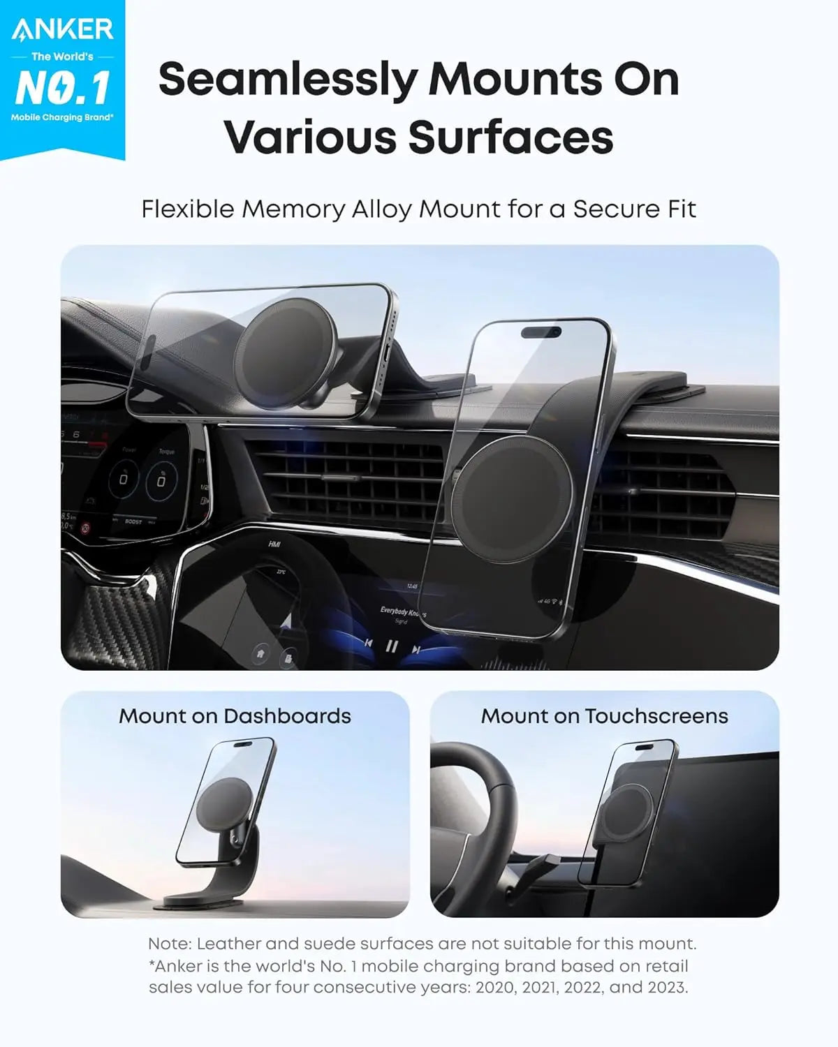 Anker Nano Detachable Car Mount, 360 Degrees Adjustable Car Phone Holder with Bracket and Magnetic Ring, for iPhone