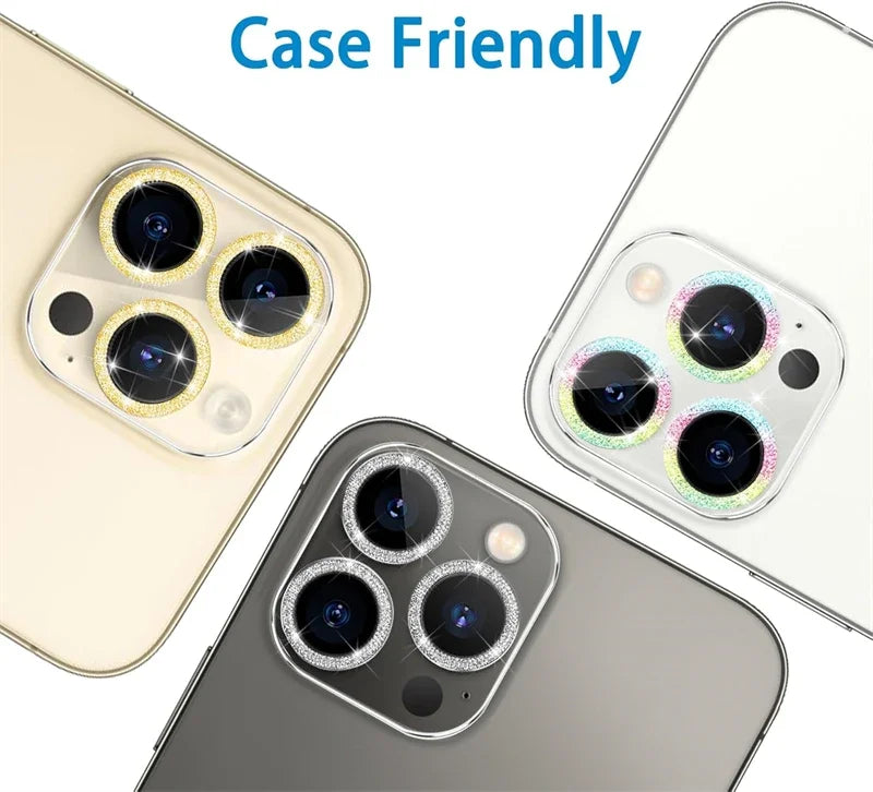 Clear Bling Glitter Glass Camera Lens Protector For IPhone 16 15 17 Pro Max Mini Plus 16Pro 16Promax Lens Cover