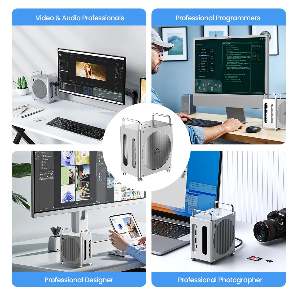 Acasis Mac Mini M4 Docking Station with Dual-bay M.2 SSD NVMe Enclosure USB-C 40Gbps to DP 4K/144HZ SD&TF4.0 for Mac Mini M4 Pro