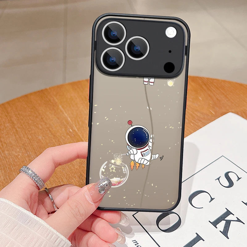 Cute Astronaut Phone Case For iPhone 17 Air 16 15 14 13 12 Pro Max 16 17 Pro 16e 11 Shockproof Soft Edge Matte Hard Cover Funda
