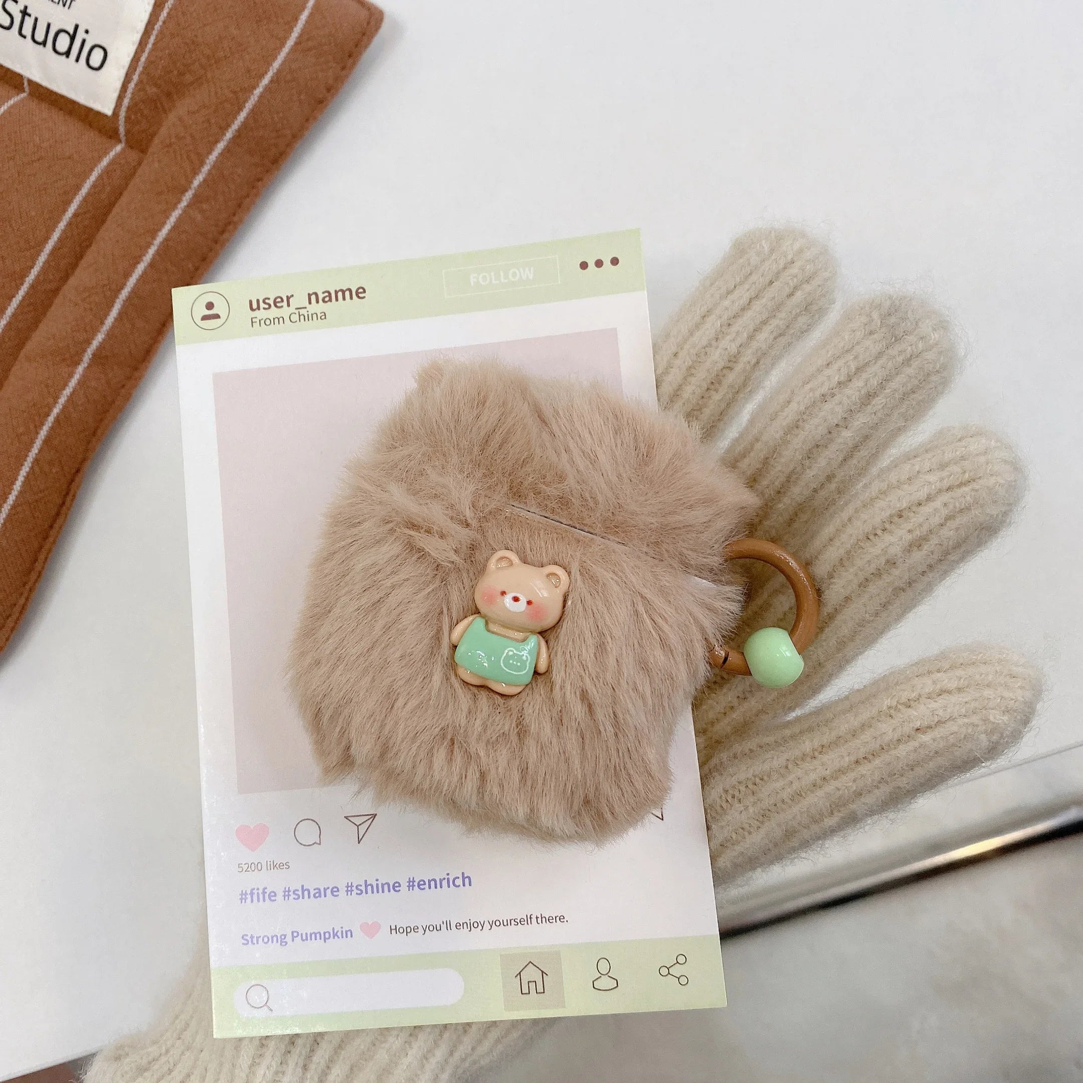 Cute Plush 3D Bear Earphone Case for Apple Airpods 1 2 Pro Protective Cover Fluffy For Air pods Pro2 3 Funda with Star Keychain