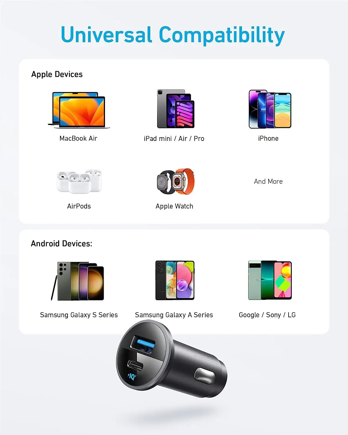 Anker 52.5W Cigarette Lighter USB Charger USB C Car Charger Adapter 323 Anker Car Charger With 30W PowerIQ 3.0