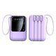 Mini 10000mAh Power Bank with Built-in Cable, Cute Design in a stylish purple color with built-in cables.
