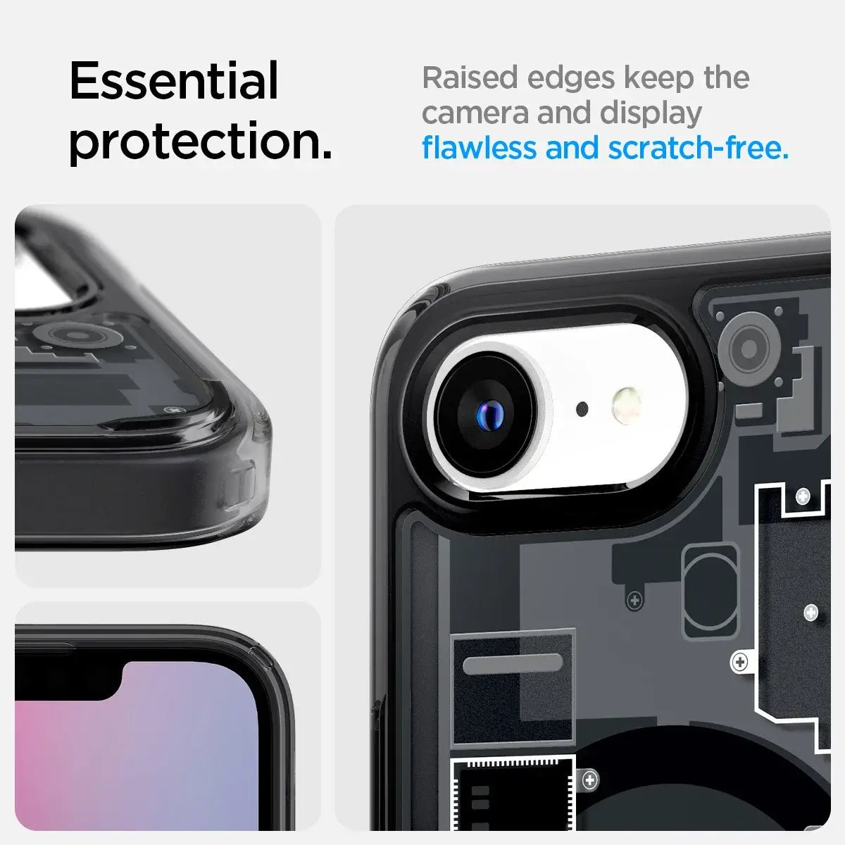 Spigen Ultra Hybrid MagFit Zero One MagSafe Case for iPhone 16e (2025) – Futuristic Transparent Tech Design with essential protection.