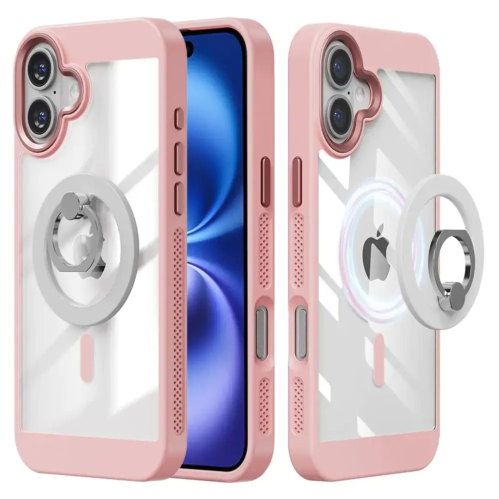 Case for iPhone 16 Phone Case [ Compatible with MagSafe ] Military-Grade Protection & Magnetic Phone Ring Holder [Powerful Magnetic Force] case with Screen Protector + Camera Protector - Pink