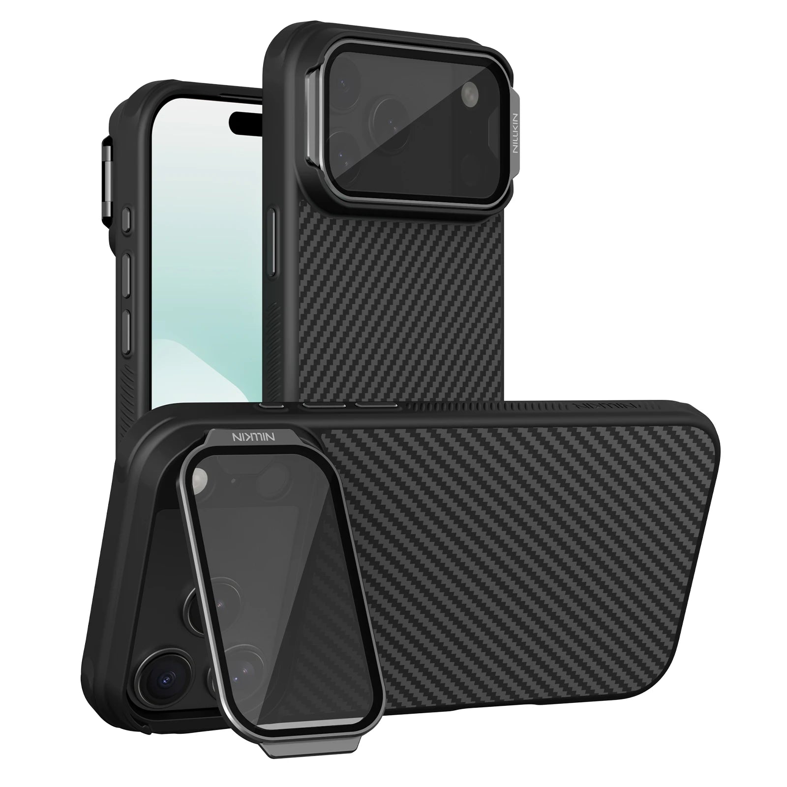 NILLKIN 1500D Aramid Fiber Magnetic Cover For Iphone 17 Pro Max / Iphone 17 Pro Transparent Black Lens Cap Stand Kevlar Cover
