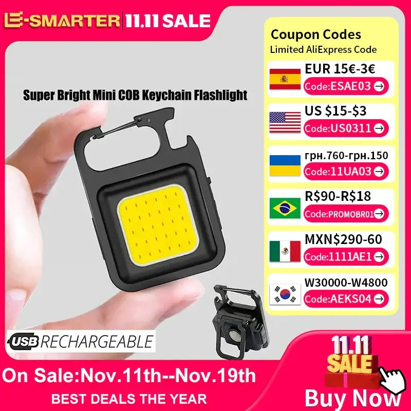 Convenient Carry-on Keychain Camping Light Multi-function COB Rechargeable Emergency Light Mini High Bright Camping Lights