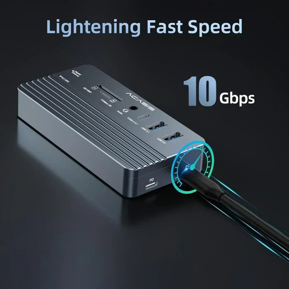 Acasis USB-C 3.2 10Gbps Dock Station & M.2 NVME SSD Enclosure 4K/60HZ RJ45 PD 100W SD/TF Hub